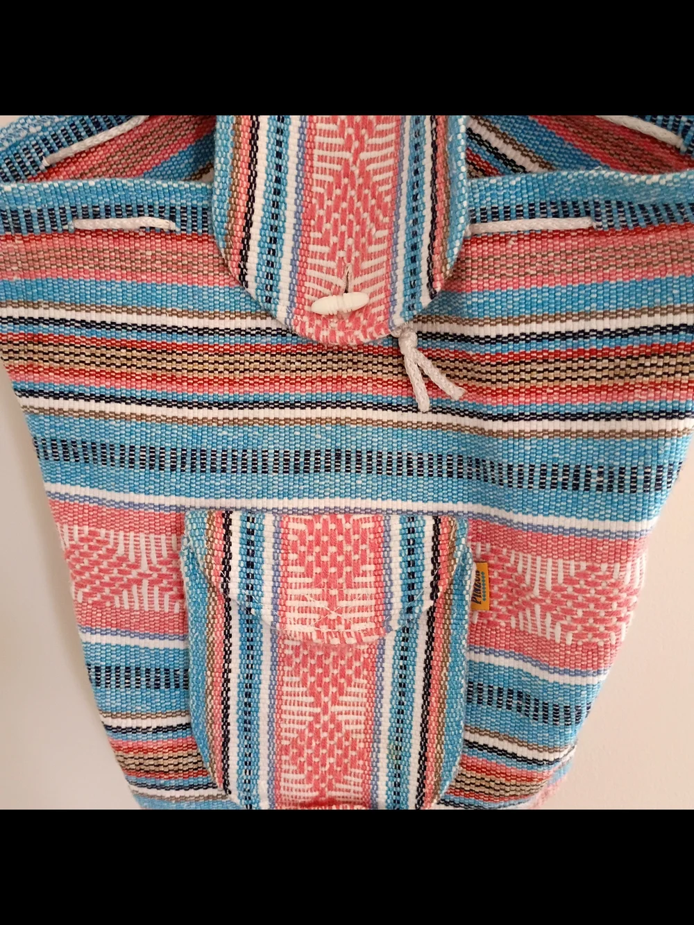 Pink & Turquoise Woven Striped Backpack